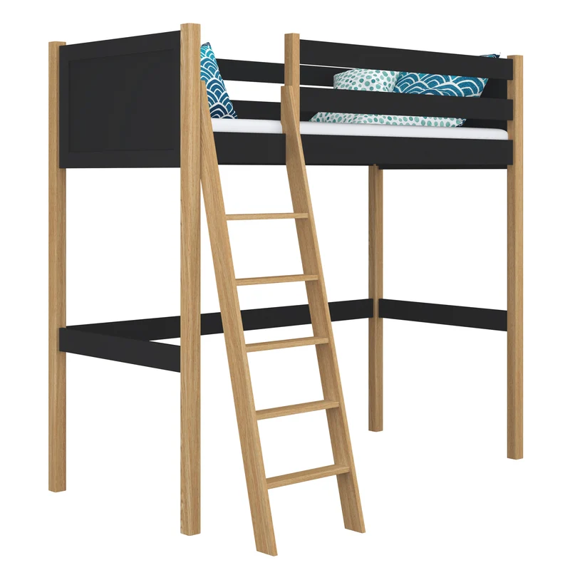 Letto a soppalco in legno N04 nero / rovere