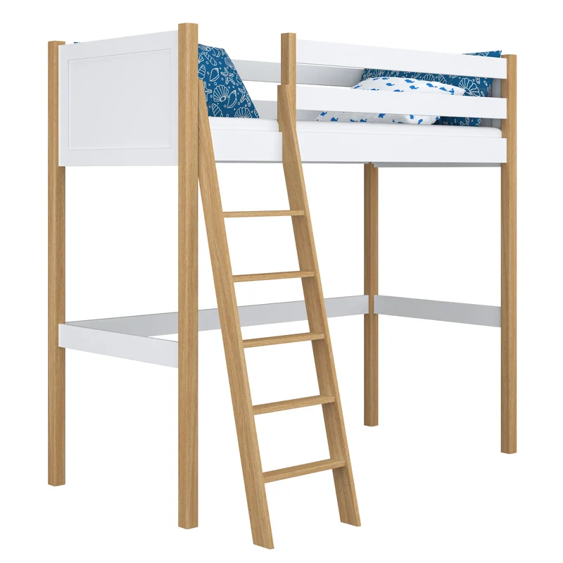 Letto a soppalco in legno N04 bianco / rovere