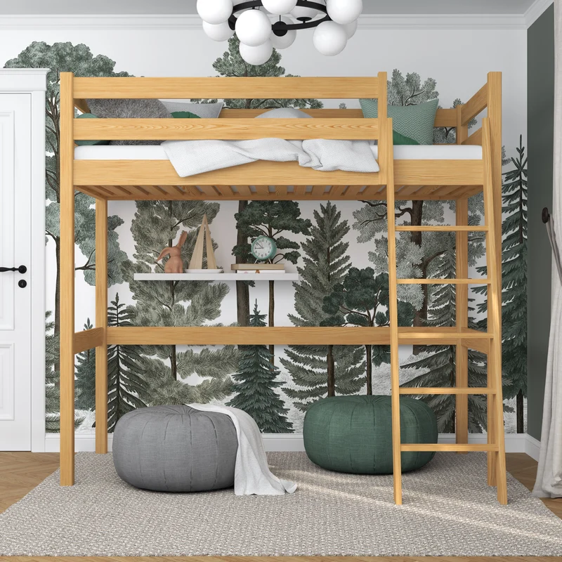 Letto a soppalco in legno N03 pino naturale