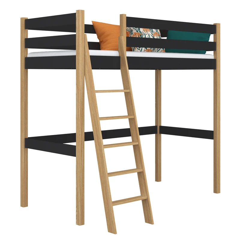 Letto a soppalco in legno N03 nero / rovere
