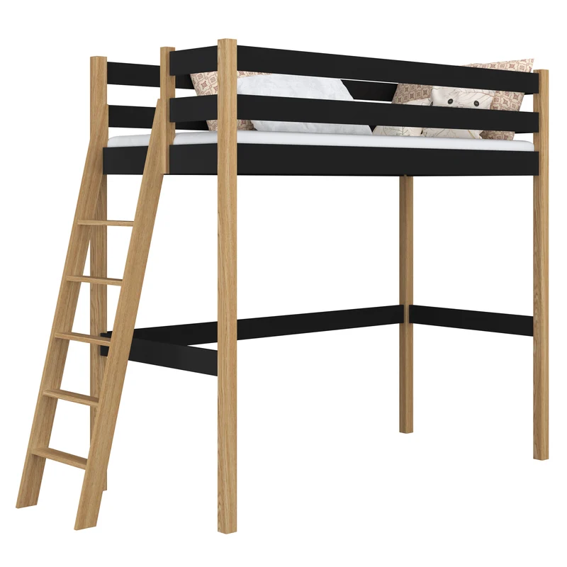 Letto a soppalco in legno N02 nero / rovere