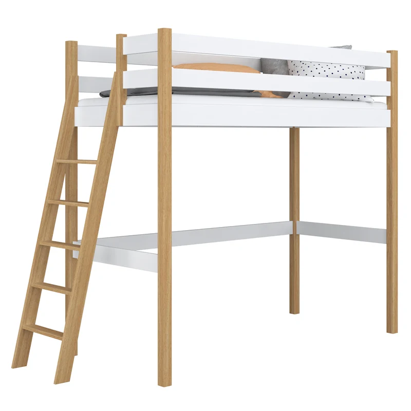 Letto a soppalco in legno N02 bianco / rovere