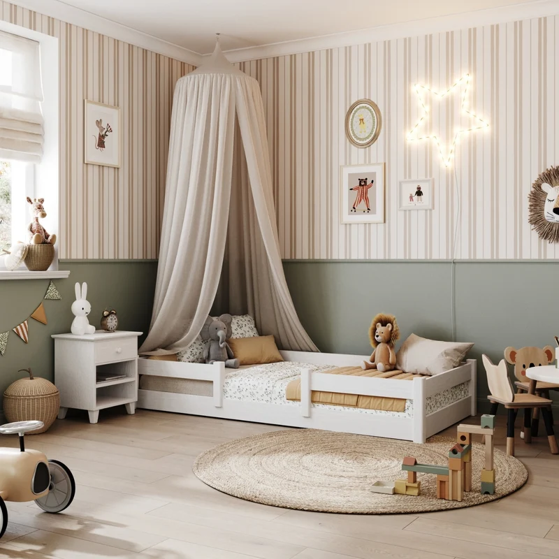 Letto basso in legno N01 bianco