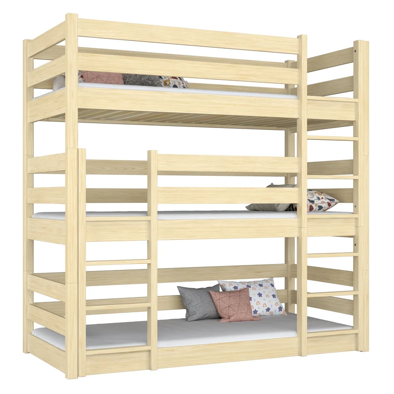 Letto a castello triplo in legno N01 pino trasparente