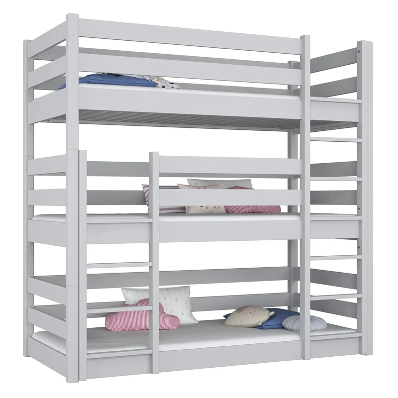 Letto a castello triplo in legno N01 grigio cenere