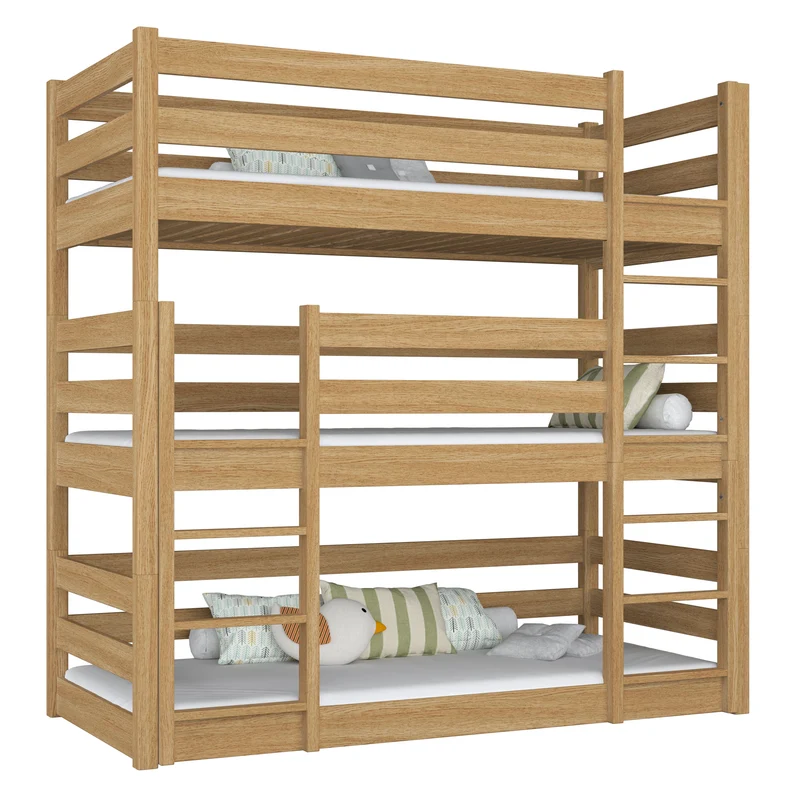 Letto a castello triplo in legno N01 rovere naturale