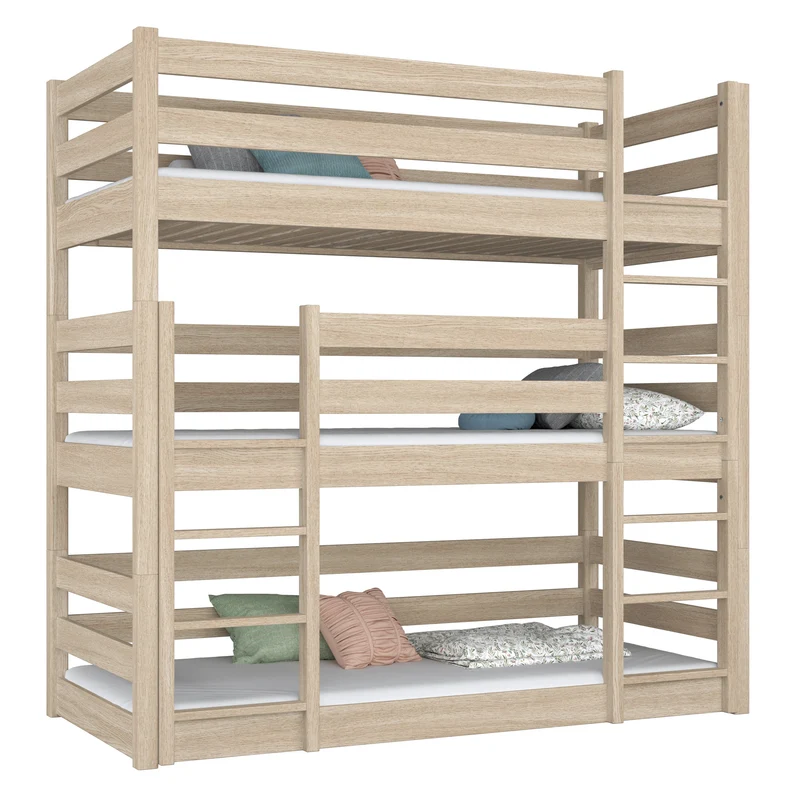 Letto a castello triplo in legno N01 rovere sbiancato