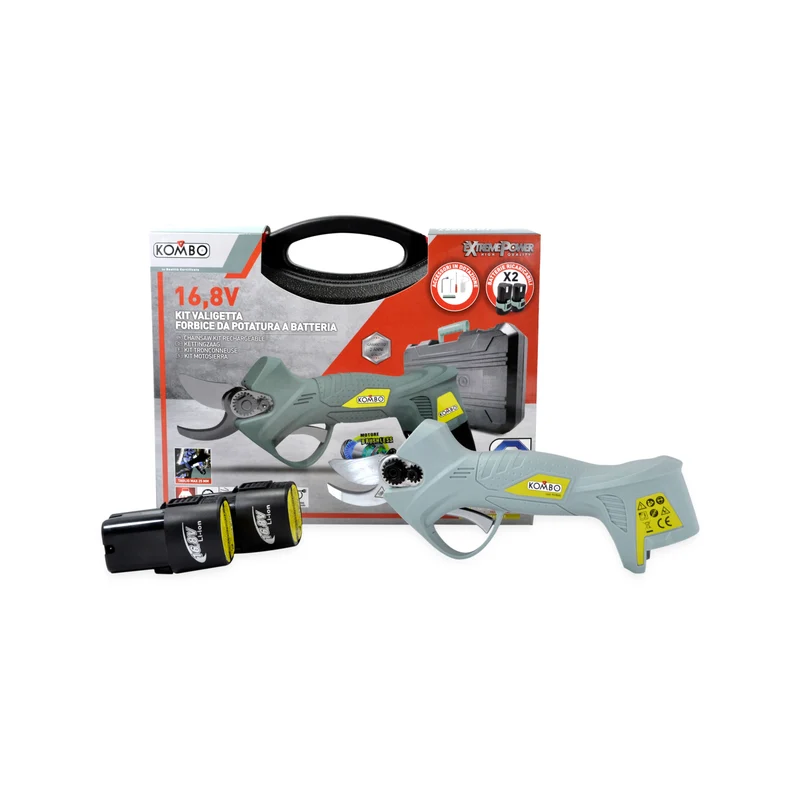 KIT Valigetta Forbici Potatura Elettriche Brushless con 2 Batterie 16,8V KOMBO – Professionali, Potenti e Ricaricabili