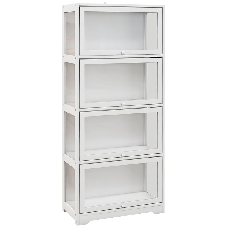 Vetrina a 4 Ripiani con Ante a Battente 59x30x139 cm in Legno e Acrilico Bianco