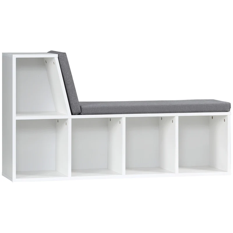 Libreria Moderna 108x30x60 cm a 5 Ripiani Aperti con 2 Cuscini in Legno Grigio