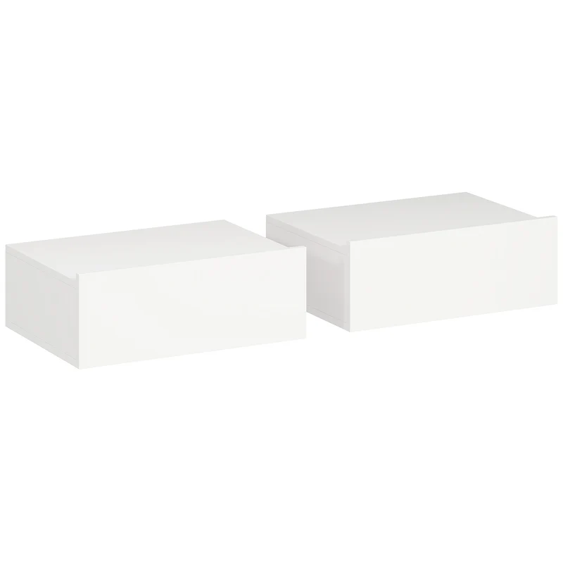 Set di 2 Comodini Sospesi Moderni 40x30x15 cm con Cassetto in Legno Bianco