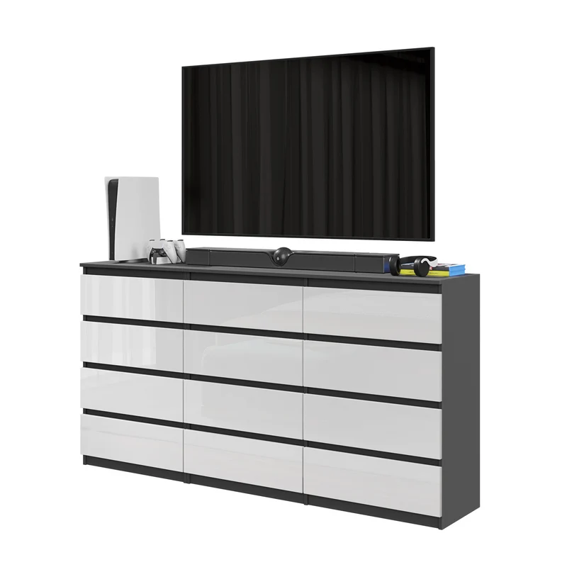 GABRIEL - Cassettiera a 12 cassetti (8+4) - Credenza per camera da letto - Antracite / Bianco Opaco