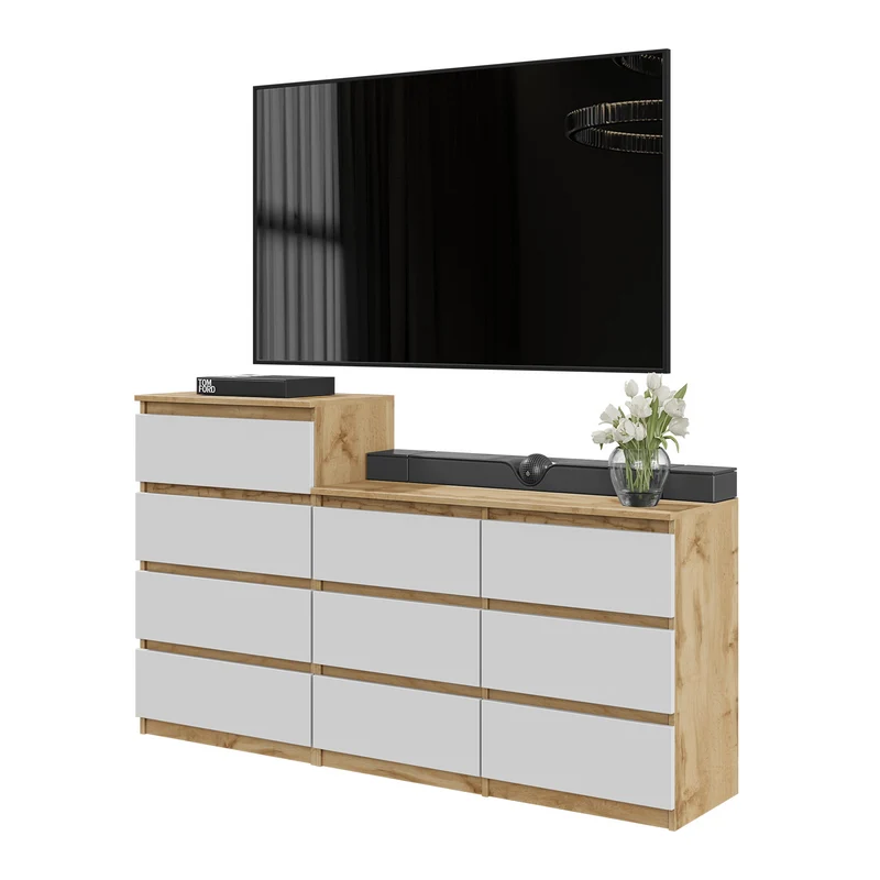 GABRIEL - Cassettiera a 10 cassetti (6+4) - H92/70 cm L160 cm P33 cm - Rovere Wotan / Bianco Opaco