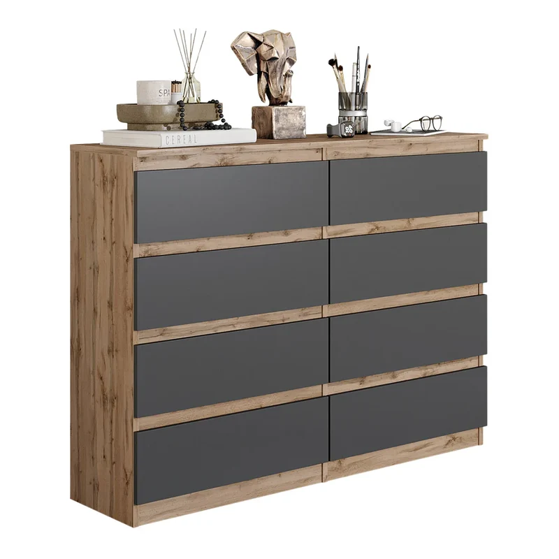GABRIEL - Cassettiera a 8 cassetti - Credenza per camera da letto - Rovere Wotan / Antracite