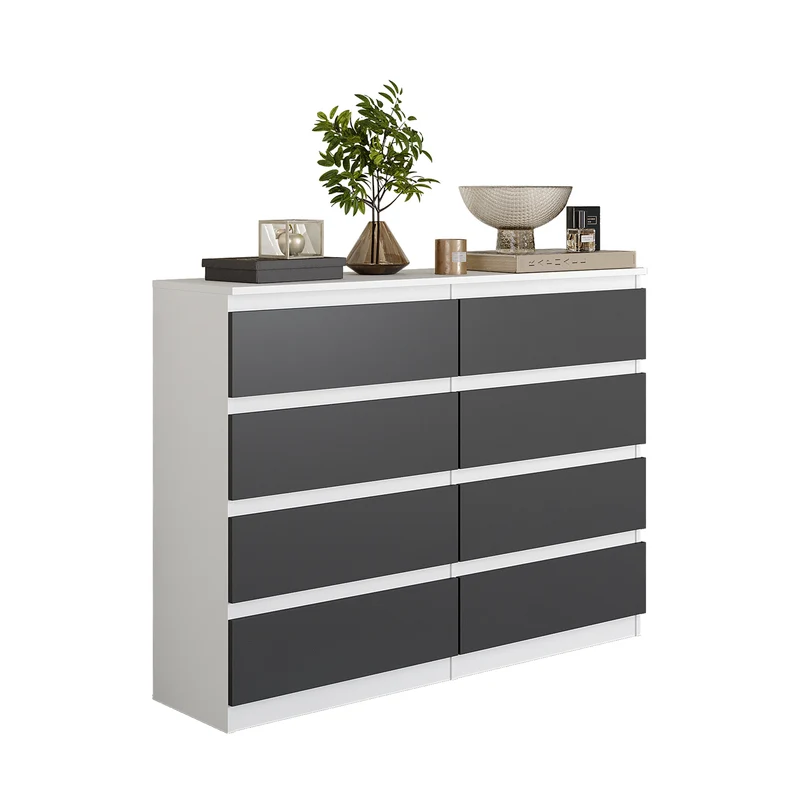 GABRIEL - Cassettiera a 8 cassetti - Credenza per camera da letto - Bianco Opaco / Antracite