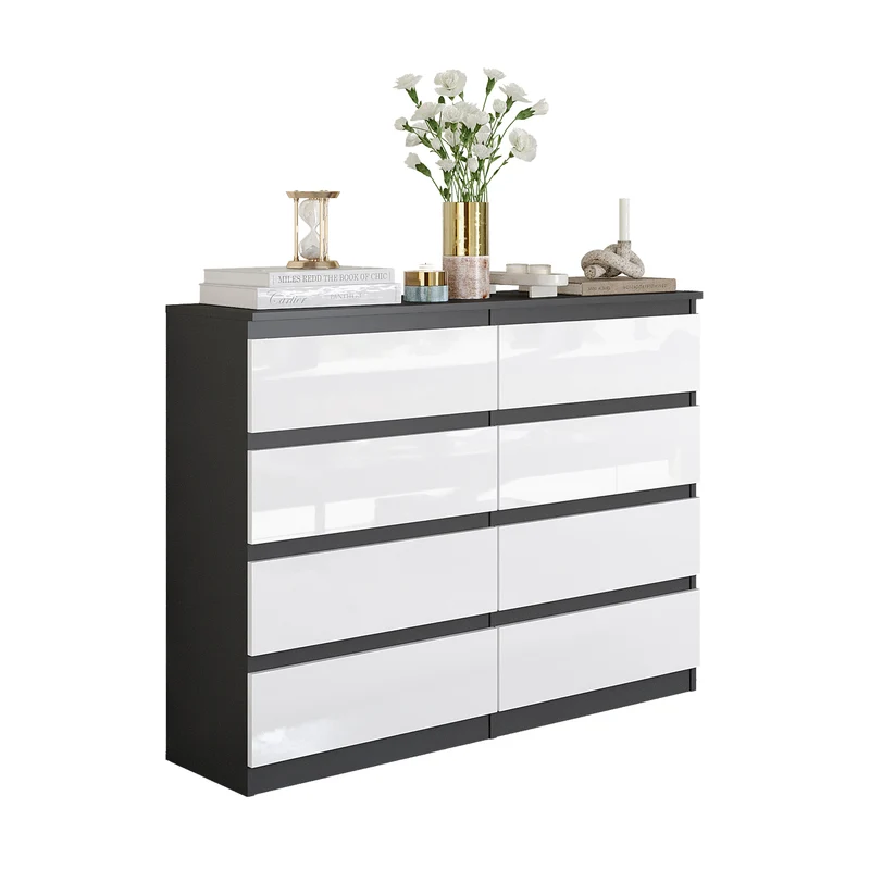 GABRIEL - Cassettiera a 8 cassetti - Credenza per camera da letto - Antracite / Bianco Lucido