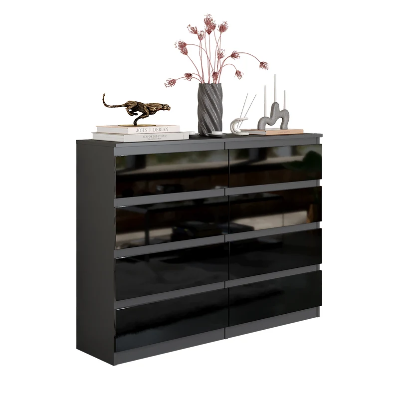 GABRIEL - Cassettiera a 8 cassetti - Credenza per camera da letto - Antracite / Nero Lucido