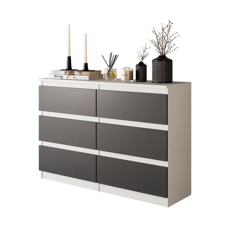 GABRIEL - Cassettiera a 6 cassetti - Credenza per camera da letto - Bianco opaco / Antracite