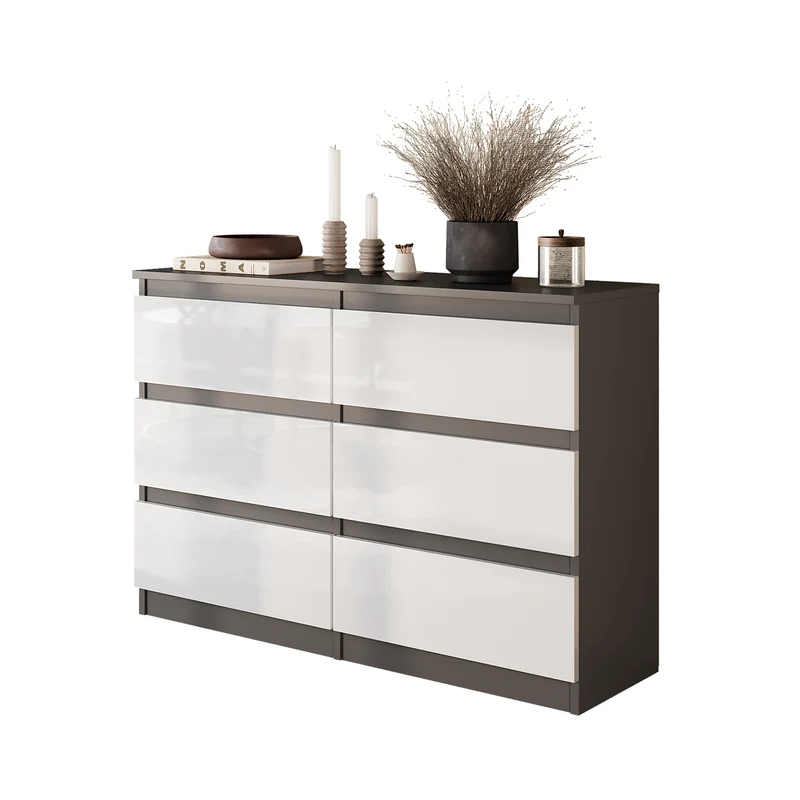 GABRIEL - Cassettiera a 6 cassetti - Credenza per camera da letto - Antracite / Bianco lucido