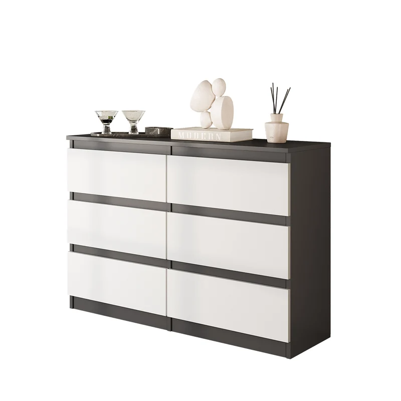 GABRIEL - Cassettiera a 6 cassetti - Credenza per camera da letto - Antracite / Bianco opaco