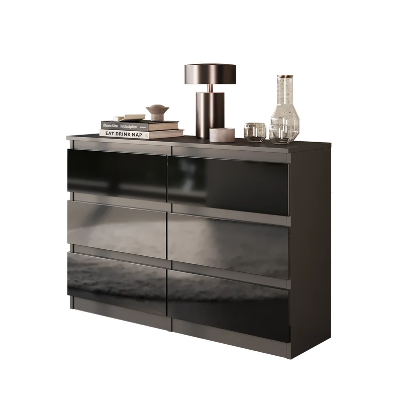 GABRIEL - Cassettiera a 6 cassetti - Credenza per camera da letto - Antracite / Nero lucido