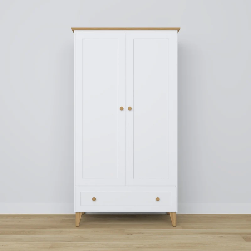 Armadio in legno 2D1S Scandi bianco / rovere naturale