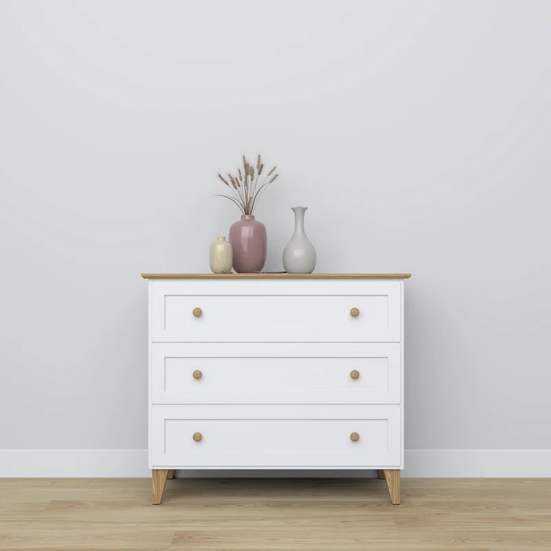 Cassettiera in legno 3S 105 Scandi bianco / rovere naturale