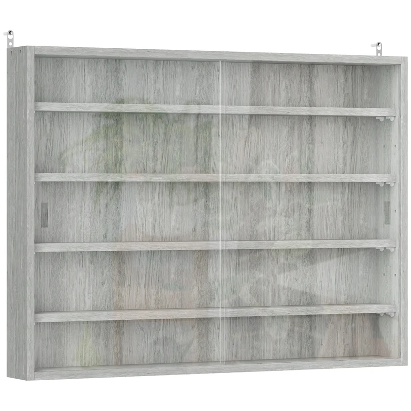 Vetrina per Collezionismo 80x9,5x60 cm a 4 Ripiani Regolabili in Legno con Ante in Vetro Grigio