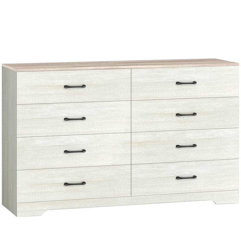 Cassettiera 8 Cassetti Moderna 140x40x86 cm in Legno Noce e Grigio Chiaro