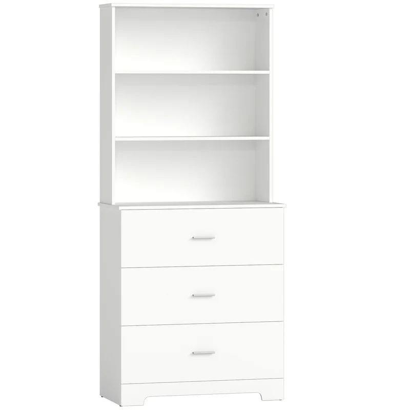 Libreria a Muro 79x39,5x182,2 cm con 3 Ripiani Aperti e 3 Cassetti in Legno Bianco