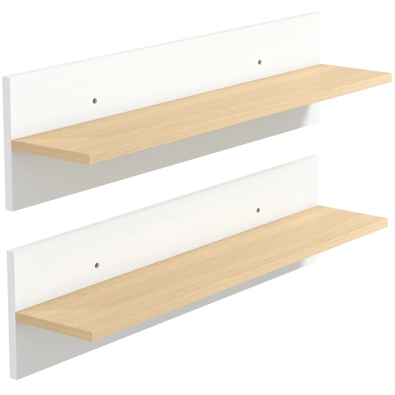 Set 2 Mensole da Parete 80x16,5x20 cm in Legno Bianco e color Legno