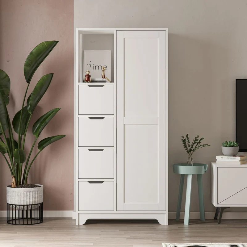 Mobile 4 Cassetti 5 Ripiani 164,5x77x29,6 cm in MDF Yada Bianco