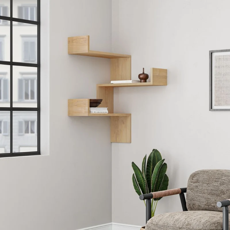 Libreria Angolare 90x22x60 cm in MDF Luksa Rovere