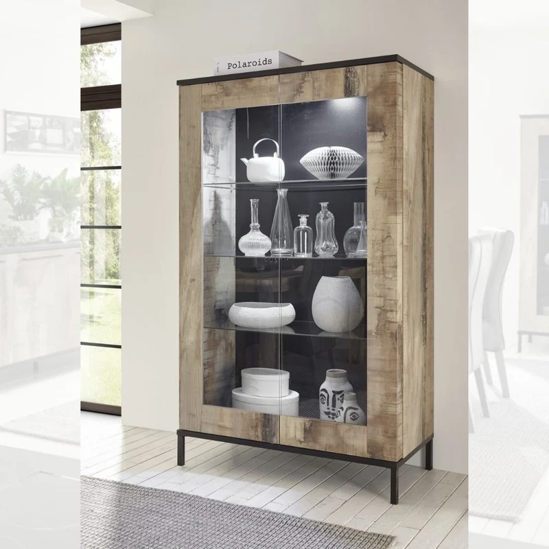 Mobile Vetrina 106x50x178 cm 2 ante Mandragola pero e legno nero bruciato