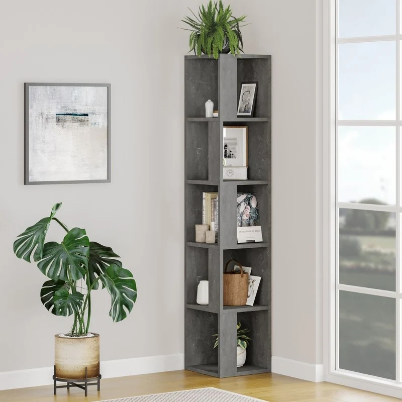Libreria angolare 31,4x31,4x158,9 cm Piano cemento 5 ripiani
