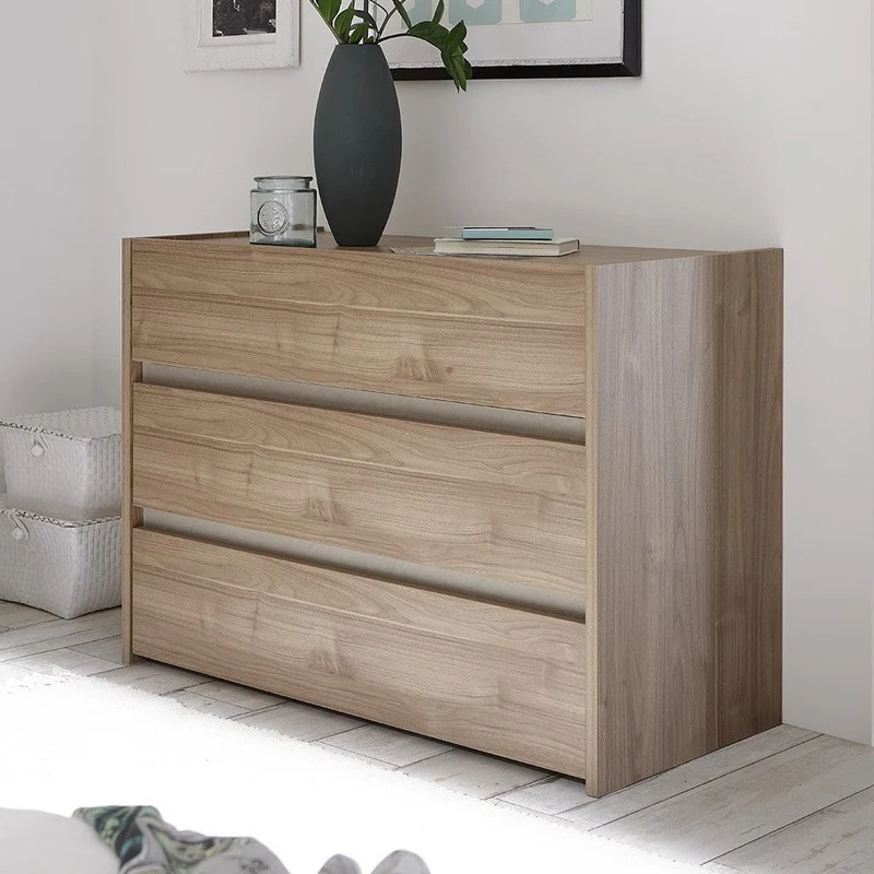 Comò 3 cassetti 111x50 x79 cm Karabak noce stelvio biondo/argilla