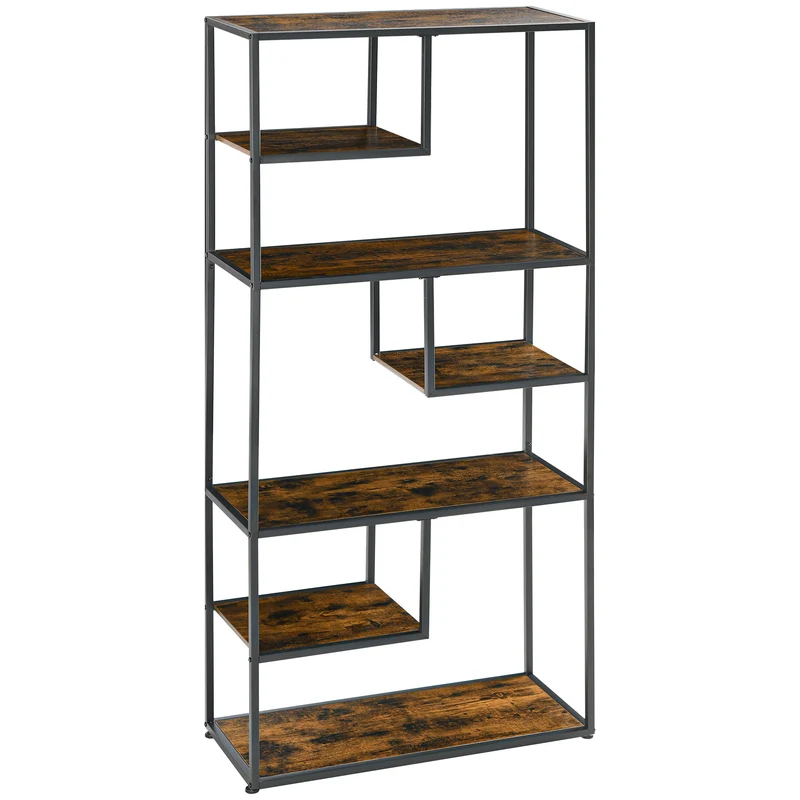 Mobile Libreria in Stile Industriale a 7 Livelli 83x34x180 cm in Legno e Acciaio Marrone