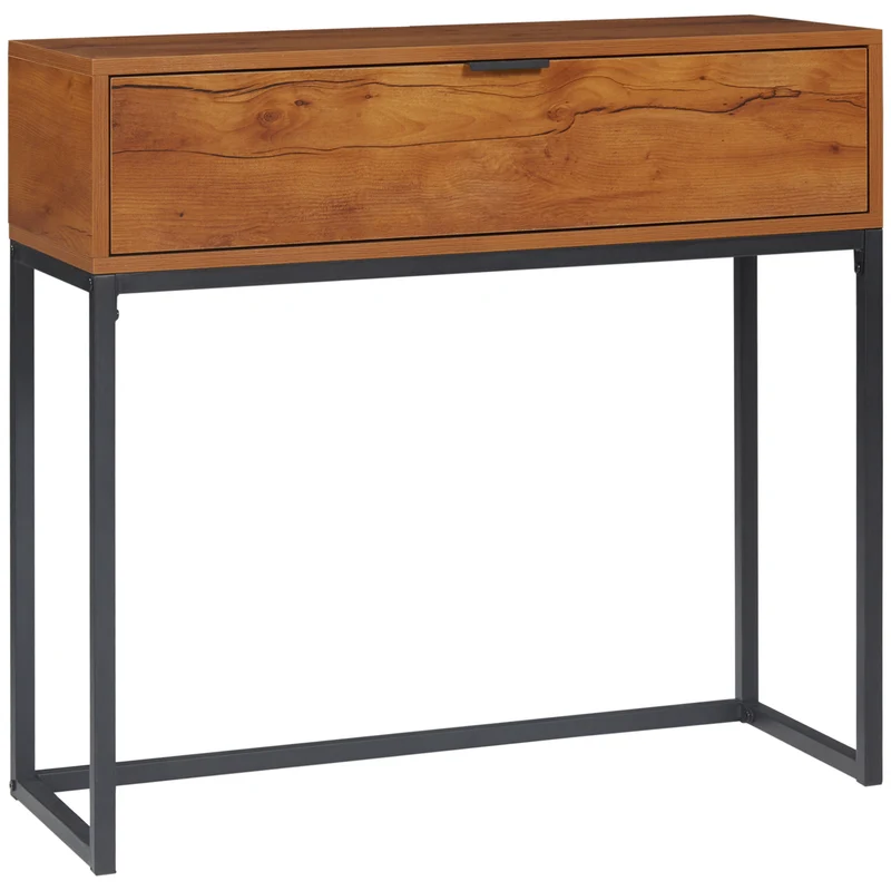 Consolle da Ingresso 80x30x76 cm con Cassetto con Gambe in Metallo Color Legno e Nero