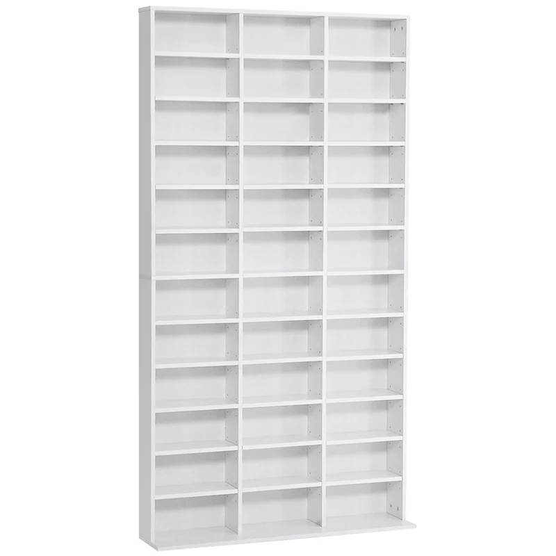 Libreria Porta CD 102x23,5x195 cm con 3 Colonne da 12 Ripiani in MDF Bianco