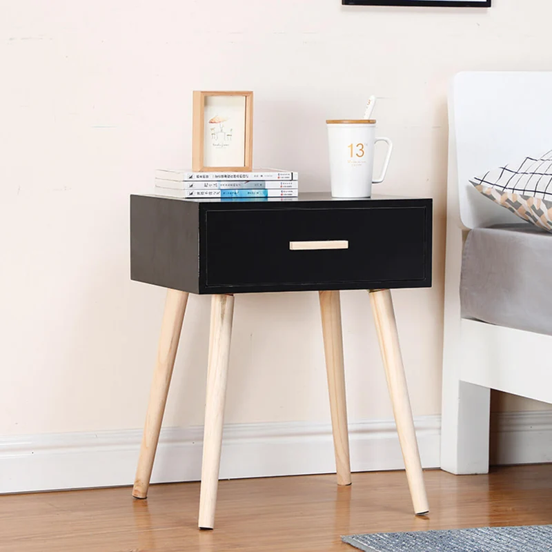 Comodino 1 Cassetto in Legno 42x35x53 cm Toby Nero