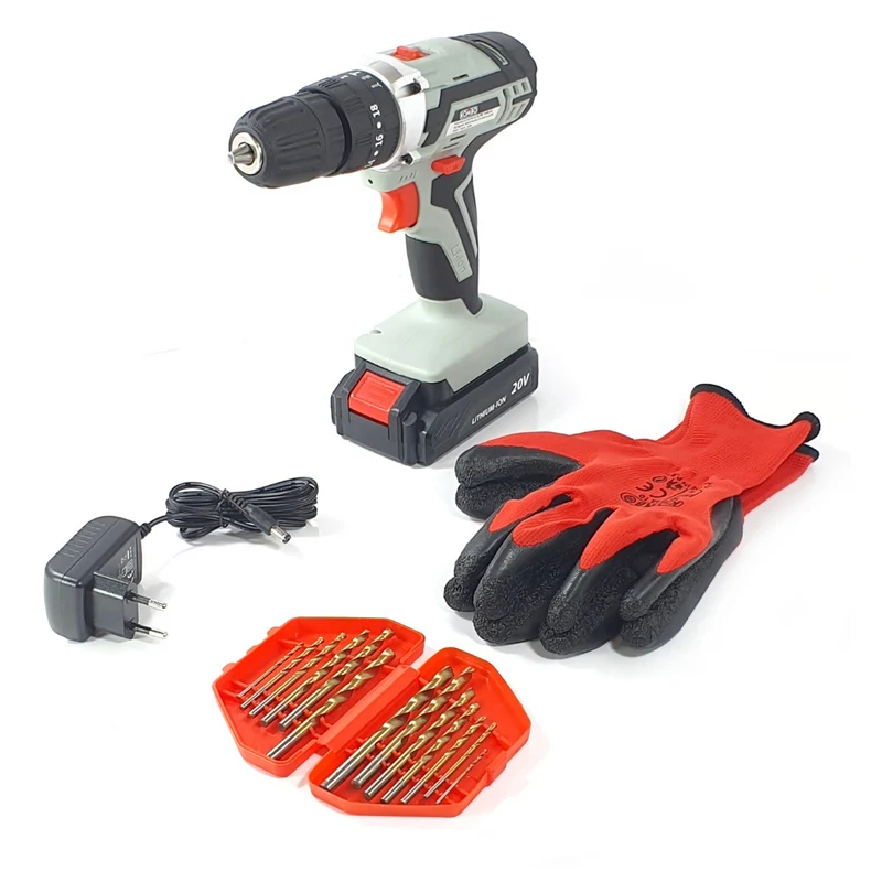 Trapano Avvitatore a Percussione a Batteria + Set 13 Punte Professionali in Titanio + Guanti da Lavoro in Omaggio