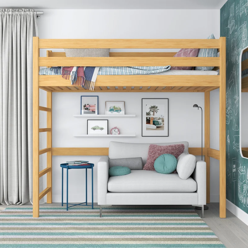 Letto a soppalco in legno N01 pino naturale