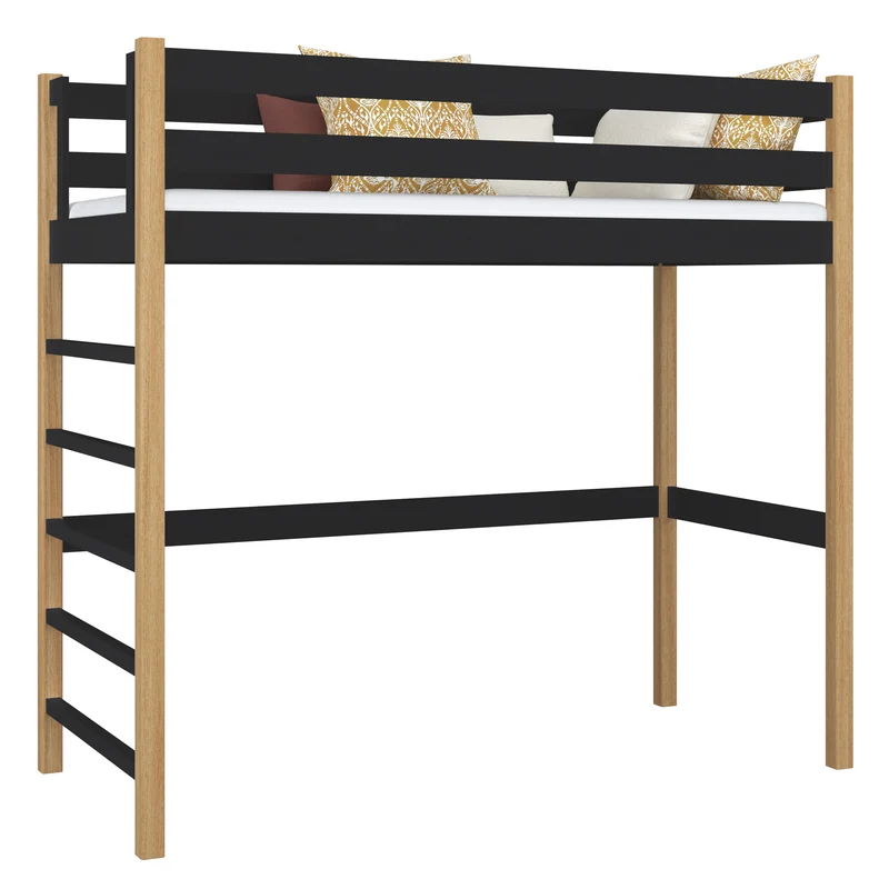 Letto a soppalco in legno N01 nero / rovere