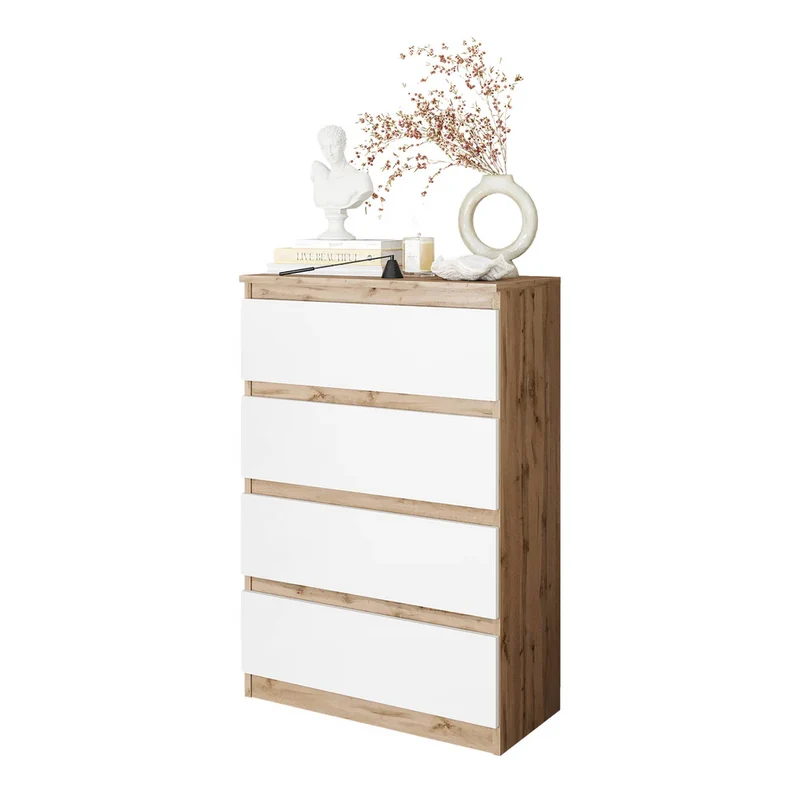 GABRIEL - Cassettiera a 4 cassetti - Credenza per camera da letto - Quercia wotan / Bianco opaco