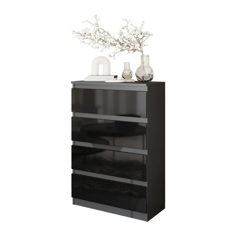 GABRIEL - Cassettiera a 4 cassetti - Credenza per camera da letto - Antracite / Nero lucido
