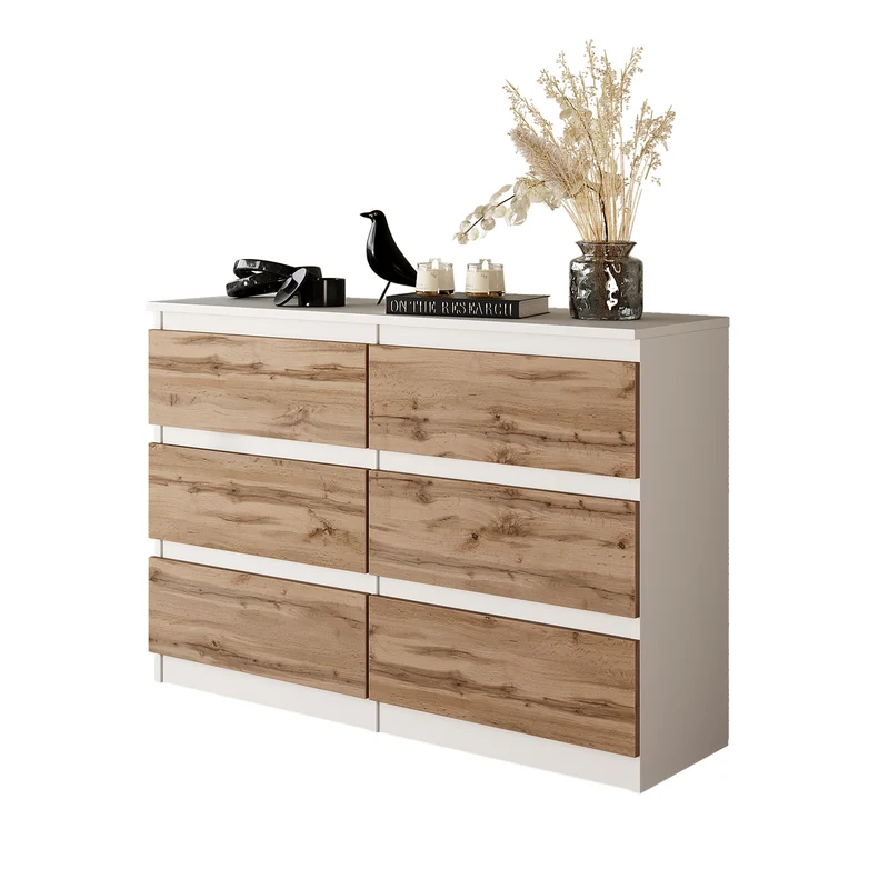GABRIEL - Cassettiera a 6 cassetti - Credenza per camera da letto - Bianco opaco / Rovere Wotan