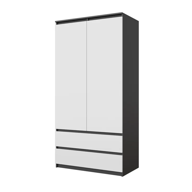 JOELLE - Armadio a 2 ante con 2 cassetti - Antracite / Bianco opaco H180cm L90cm P50cm