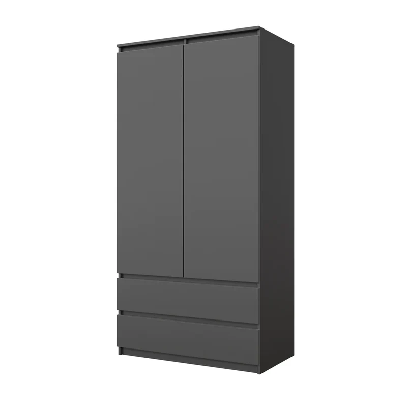 JOELLE - Armadio a 2 ante con 2 cassetti - Antracite H180cm L90cm P50cm