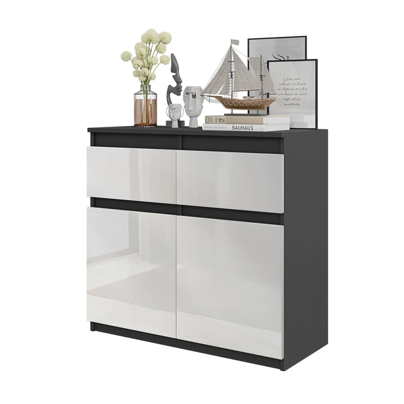 NOAH - Cassettiera con 2 cassetti e 2 ante - Credenza per camera da letto - Antracite / Bianco Lucido