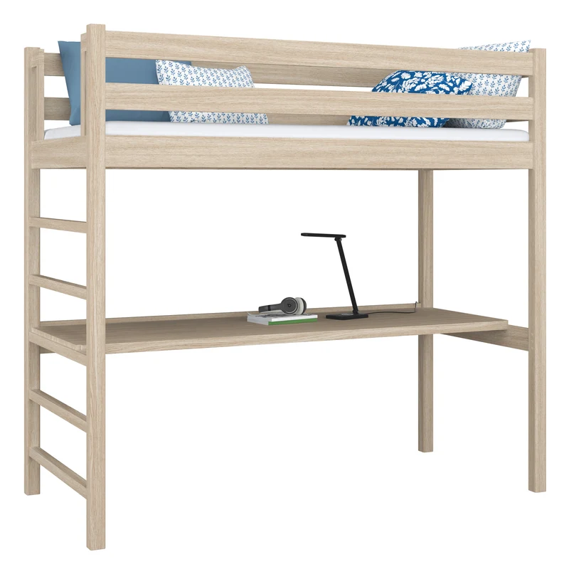Letto a soppalco in rovere con scrivania N01 rovere sbiancato